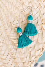 Load image into Gallery viewer, THE TATIANA 1-1/4” TURQUOISE silver tassel earrings