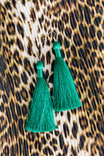 Load image into Gallery viewer, THE DANI 3.5” PEACOCK silky tassel earrings