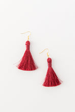 Load image into Gallery viewer, THE BERNICE 2” berry deep red silky tassel earrings
