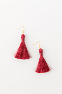 THE BERNICE 2” berry deep red silky tassel earrings