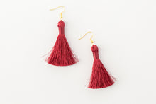 Load image into Gallery viewer, THE BERNICE 2” berry deep red silky tassel earrings