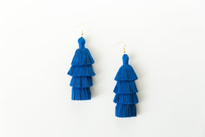 THE CATIE 3” blue tassel earrings