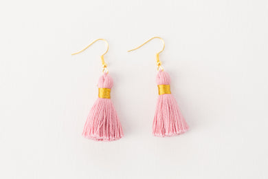 THE HALLI 1-1/4” light pink tassel earrings