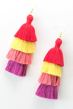 Load image into Gallery viewer, THE AMBER 3” red, yellow, pink and purple tassel earrings