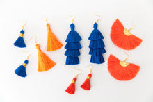 Load image into Gallery viewer, THE JULIA 1-1/4” deep orange tassel earrings