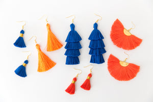 THE JULIA 1-1/4” SILVER deep orange tassel earrings