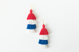 THE FIRST LADY 3” red, white & blue America 4th of July tassel earrings #tasseleverything