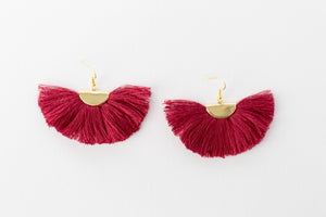 THE MELANIE fan maroon tassel earrings
