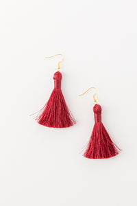 THE BERNICE 2” berry deep red silky tassel earrings