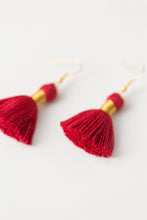 Load image into Gallery viewer, THE EMILIA 1-1/4” deep RED tassel earrings