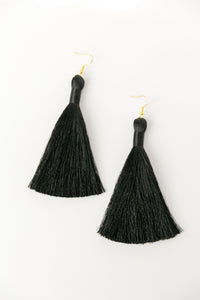 THE LOU 3.5” BLACK silky tassel earrings