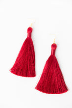 Load image into Gallery viewer, THE FLORENCE 3.5” HOLLY berry deep red silky tassel earrings