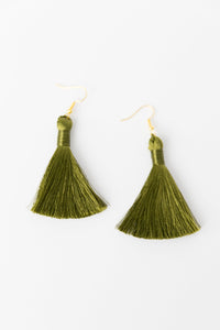 THE ELIZABETH 2” deep green silky tassel earrings