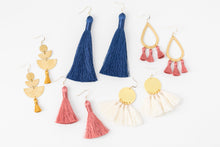 Load image into Gallery viewer, THE ROBERTA bright brass + IVORY tassel earrings
