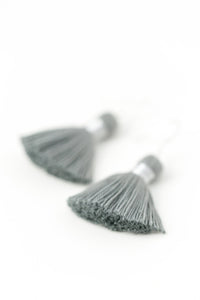THE NOELLA 1-1/4” GREY silver tassel earrings