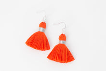 Load image into Gallery viewer, THE JULIA 1-1/4” SILVER deep orange tassel earrings