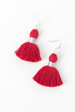Load image into Gallery viewer, THE EMILIA 1-1/4” deep red silver tassel earrings
