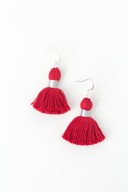 THE EMILIA 1-1/4” deep red silver tassel earrings