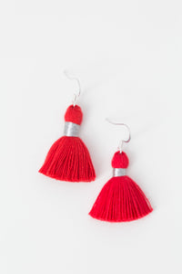 THE BRE 1-1/4” red silver tassel earrings