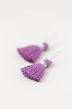 Load image into Gallery viewer, THE KEEGAN 1-1/4” silver purple tassel earrings