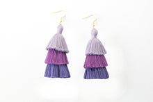 Load image into Gallery viewer, THE JENNA purple shade 3-TIER tassel earrings. Cystic Fibrosis Awareness. Cystic Fibrosis Foundation