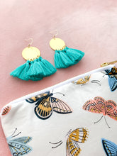 Load image into Gallery viewer, THE GRACE bright brass + turquoise tassel earrings