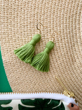 Load image into Gallery viewer, THE ASHLEY 1-1/4” green tassel earrings