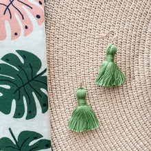 Load image into Gallery viewer, THE ASHLEY 1-1/4” green tassel earrings
