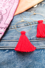 Load image into Gallery viewer, THE ADRIENNE 3.5” RED cotton &amp; gold tassel earrings (1.75 tassel)