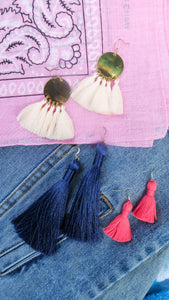THE EMILY MINI 1-1/4” pink silver hook tassel earrings