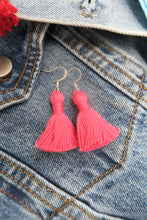 Load image into Gallery viewer, THE EMILY MINI 1-1/4” pink silver hook tassel earrings