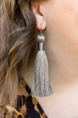 THE NANCY 3.5” SILVER silky tassel earrings
