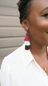 THE MANDY - MAROON & WHITE & BLACK 3-TIER tassel earrings
