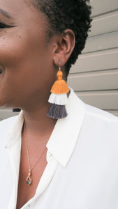 THE LINDLEY - ORANGE & WHITE & GREY 3-TIER tassel earrings