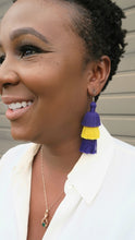 Load image into Gallery viewer, THE TAYLOR MARIE - YELLOW &amp; PURPLE 3-TIER tassel earrings