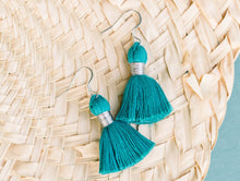 Load image into Gallery viewer, THE TATIANA 1-1/4” TURQUOISE silver tassel earrings