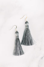 Load image into Gallery viewer, THE ALISHA 2” BLACK/SILVER silky tassel earrings