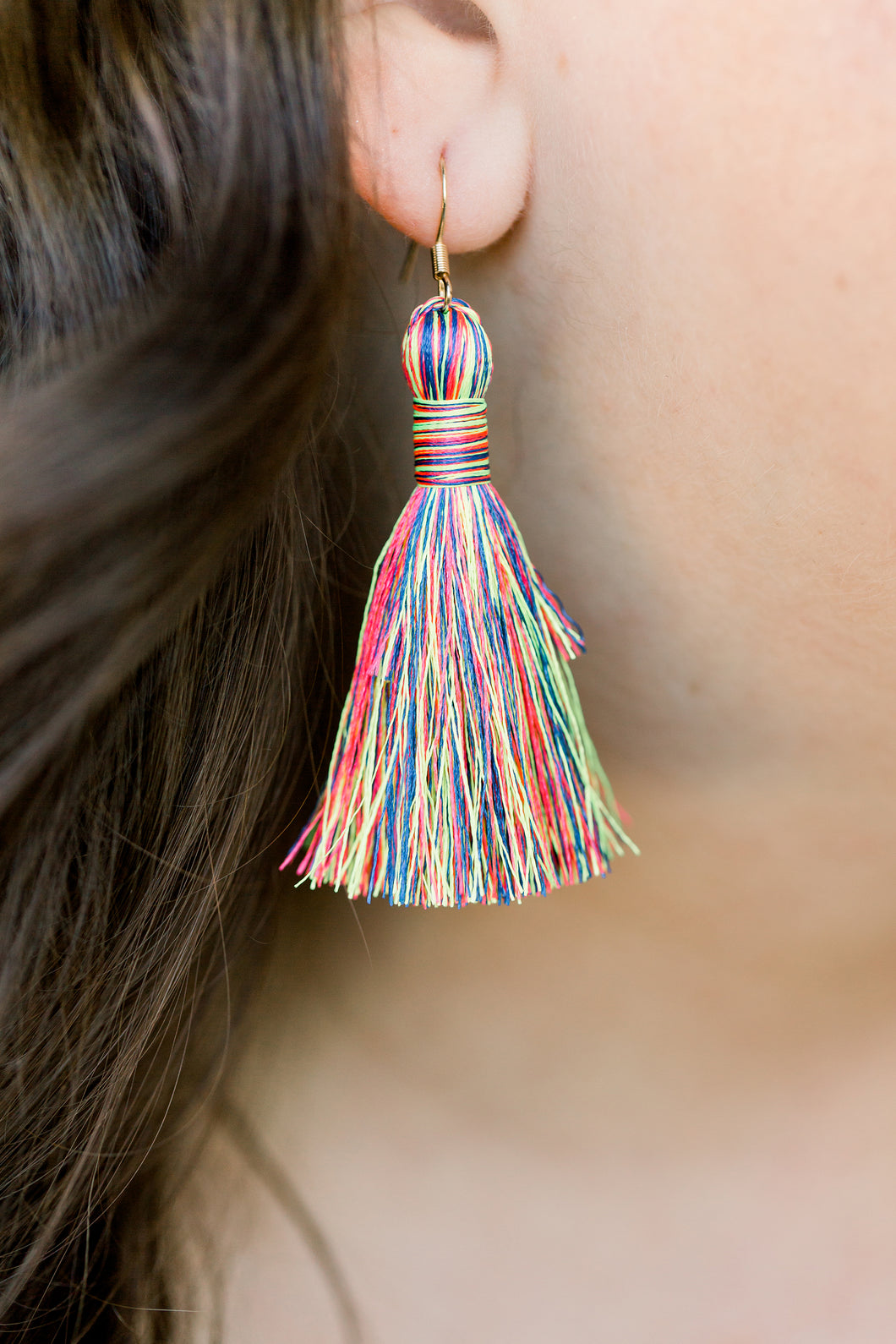 THE DAWN 2” NEON RAINBOW silky tassel earrings