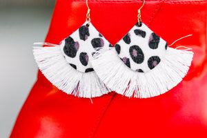 THE DESTINY LEOPARD & WHITE fan tassel earrings