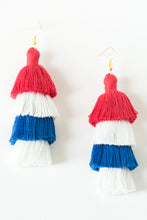 Load image into Gallery viewer, THE FIRST LADY 3” red, white &amp; blue America 4th of July tassel earrings #tasseleverything