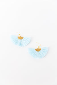 THE STEFF fan light turquoise tassel earrings