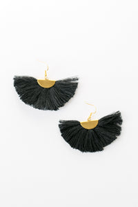 THE RHONDA fan black tassel earrings #tasseleverything