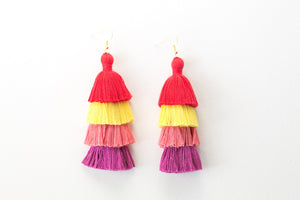 THE AMBER 3” red, yellow, pink and purple tassel earrings