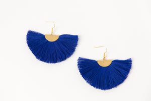 THE FONDA royal blue fan tassel earrings