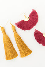 Load image into Gallery viewer, THE MELANIE fan maroon tassel earrings