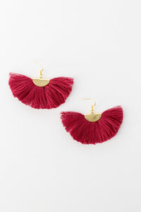 THE MELANIE fan maroon tassel earrings