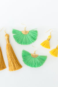 THE SUZANNE fan green tassel earrings