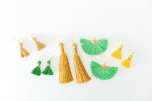 THE SUZANNE fan green tassel earrings