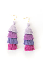 Load image into Gallery viewer, THE JENNA 3” purple shade 4-TIER tassel earrings. Cystic Fibrosis Awareness. Cystic Fibrosis Foundation