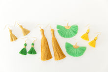 Load image into Gallery viewer, THE CALI 1-1/4” green tassel earrings